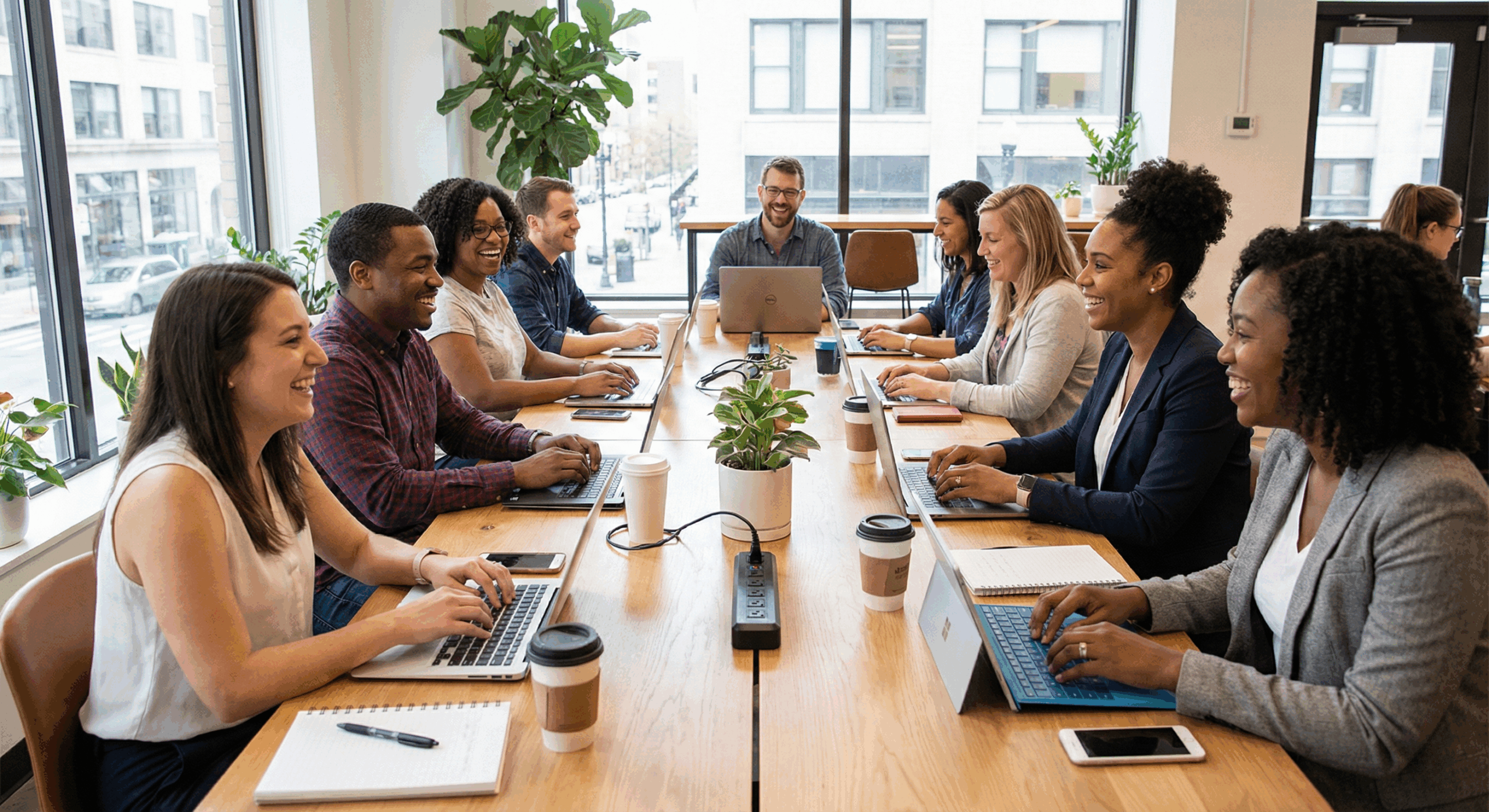 Digital marketing and e-commerce agency team collaborating in a modern office